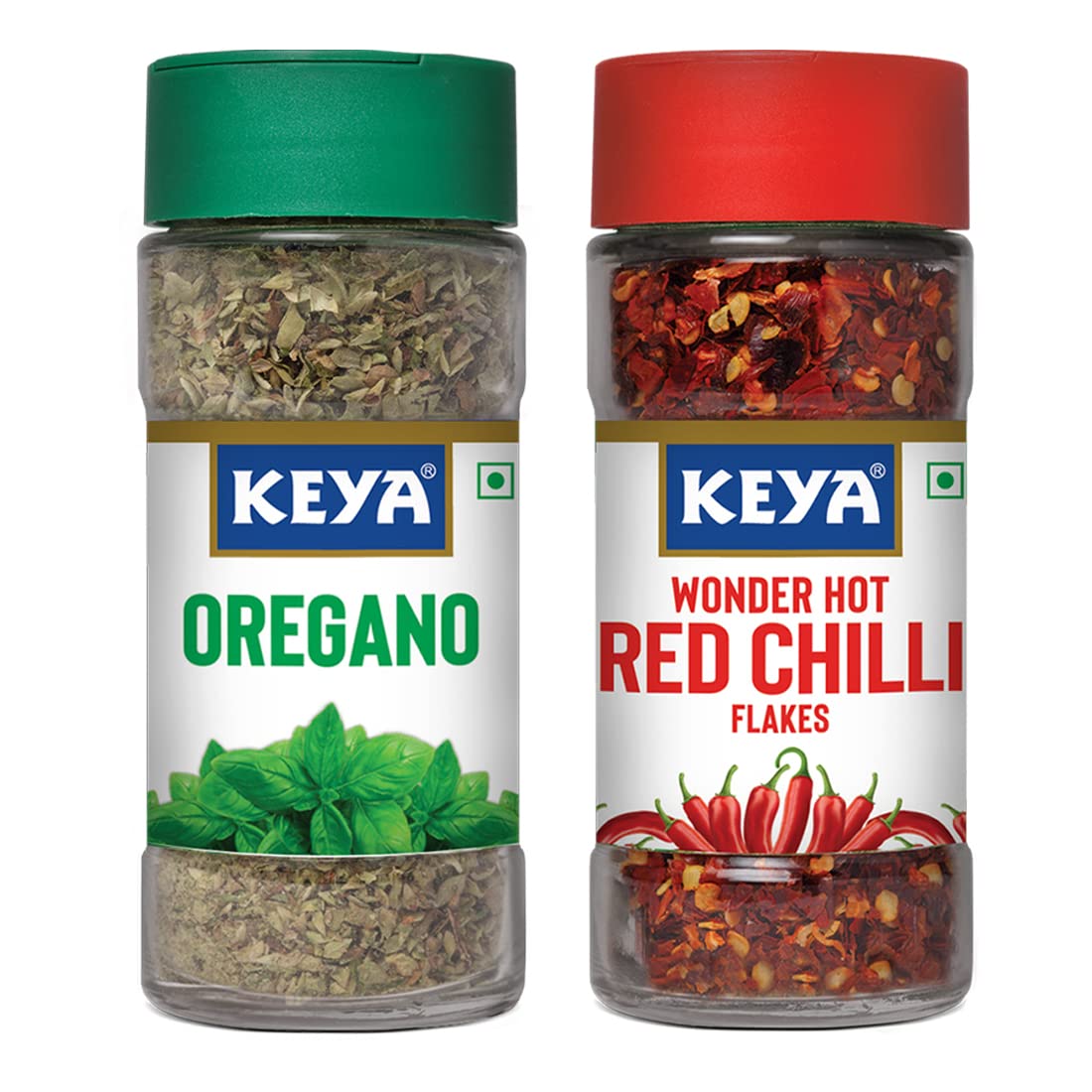 Keya Combo of Pizza Seasoning 45gm | Red Chilli Flakes 40gm | Pure & Refreshing | Manually sorted | Freeze Dried Herb | Export Quality | Rich aroma that Lasts | Seasoning & Spices | Pack of 2