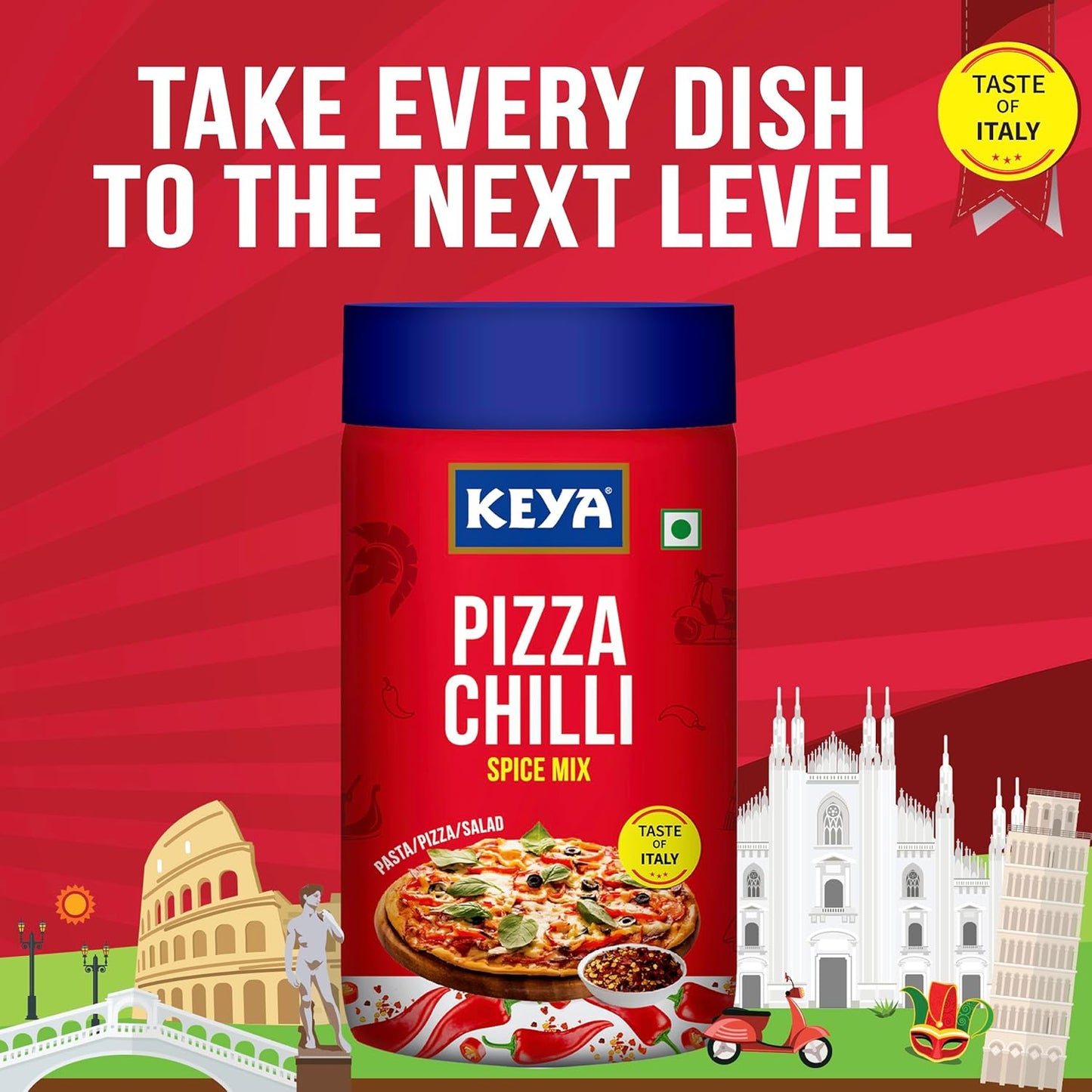 Keya Pizza Chilli Flakes | Natural Chilli Flakes | Dry Red Chilli Flakes| Seasonings |Multipurpose Seasoning| Zero added Colours, Fillers, Additives & Preservatives | 100% Natural | Perfect for Pizza, Pasta, Chilli Potato, Sweet Corn, Makhana| 70g