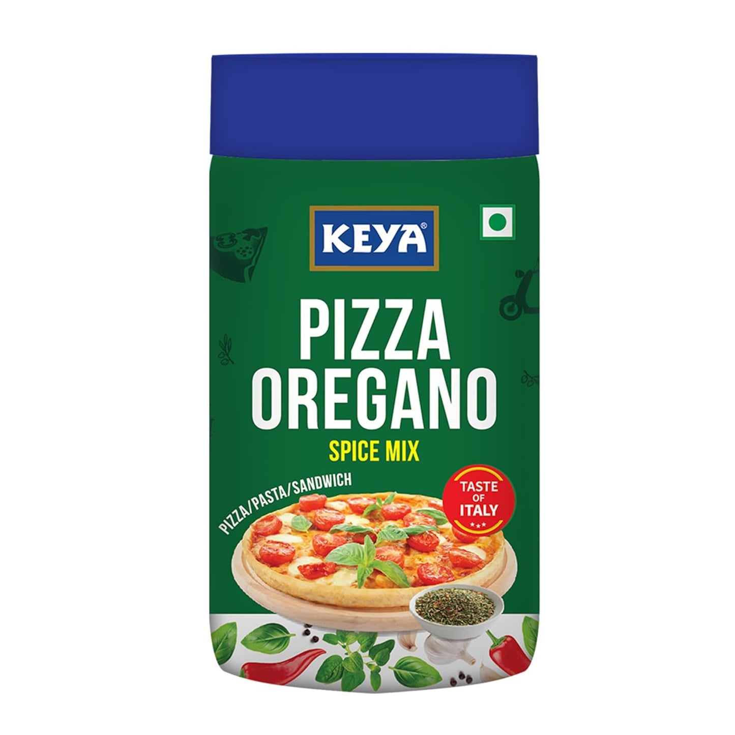 Keya Italian Pizza Oregano | Pizza Oregano Spice Mix | Healthy Italian Seasoning | Multipurpose Seasoning | Vegan | No Preservatives, Artifical Colours & Flavours | No MSG | Sprinkler |Perfect for Pizza, Garlic Bread, Makhana| 80g