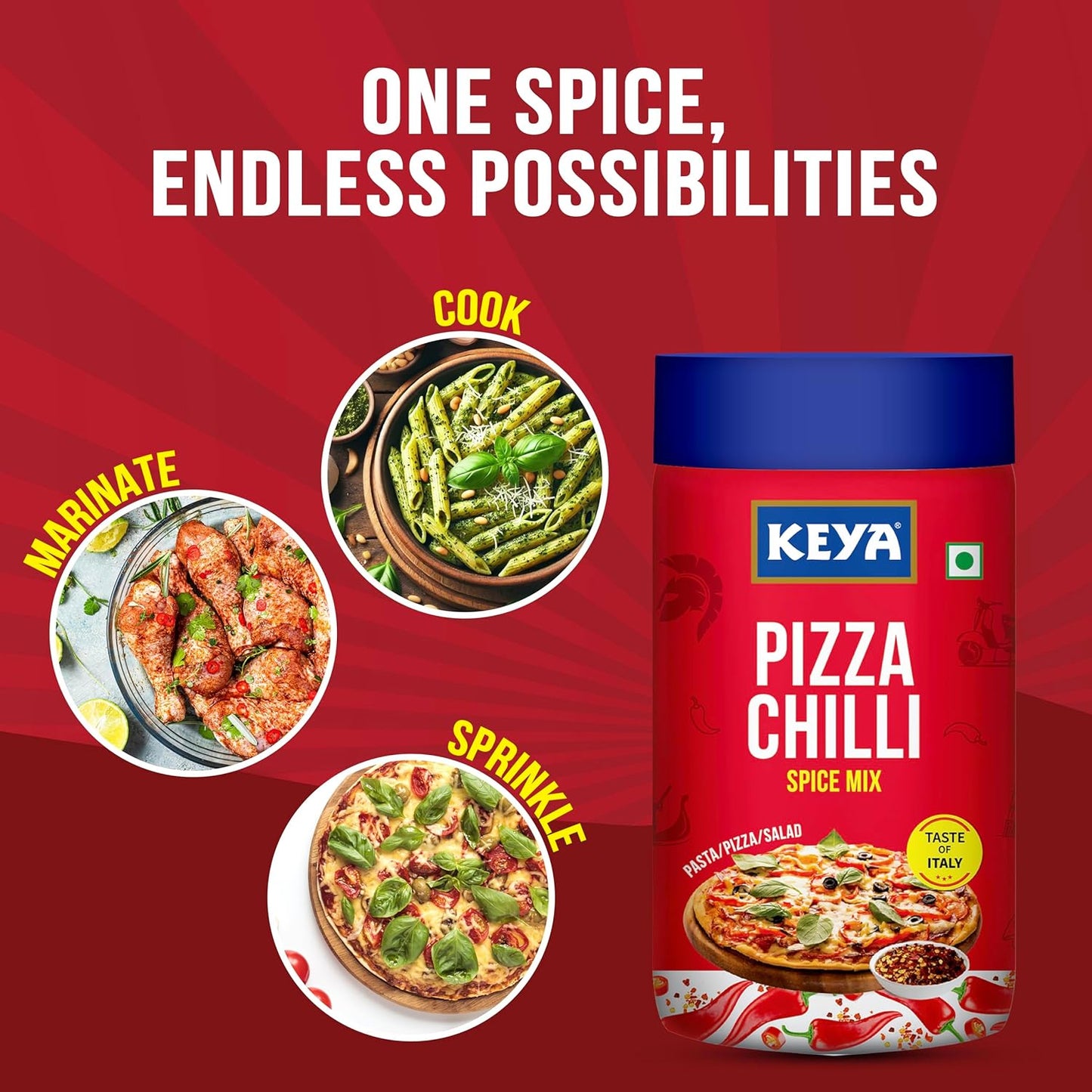 Keya Pizza Chilli Flakes | Natural Chilli Flakes | Dry Red Chilli Flakes| Seasonings |Multipurpose Seasoning| Zero added Colours, Fillers, Additives & Preservatives | 100% Natural | Perfect for Pizza, Pasta, Chilli Potato, Sweet Corn, Makhana| 70g