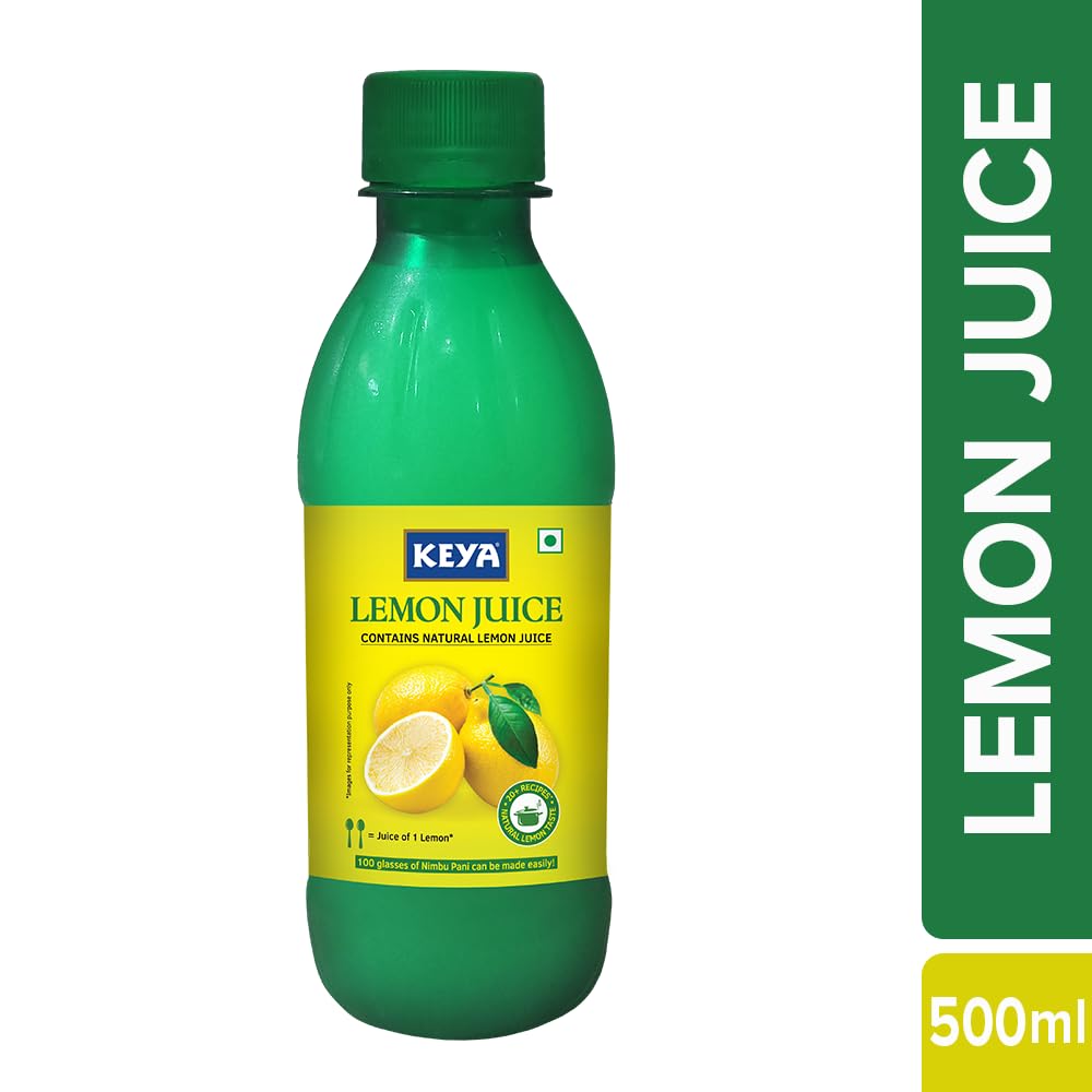 Keya Fresh Lemon Juice | Contains Natural Lemon Juice | No Added Water, No Concentrate, No Sedimentation | Fresh for 24 Months | Quick, Easy, Hassle Free Essential | For Everyday Cooking & Beverages | 500 mll