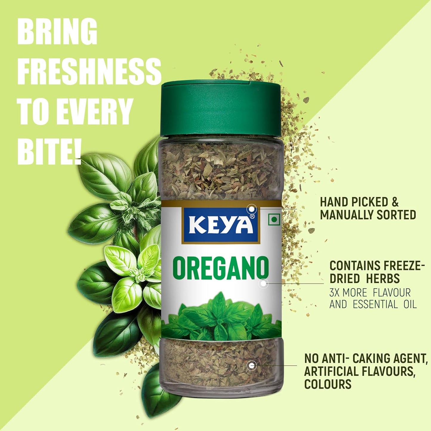 Keya Oregano | Freeze Dried | Seasoning For Pizza, Pasta, Marinades And Soups | No Artificial Flavour And Colours | Sprinkler |15gm