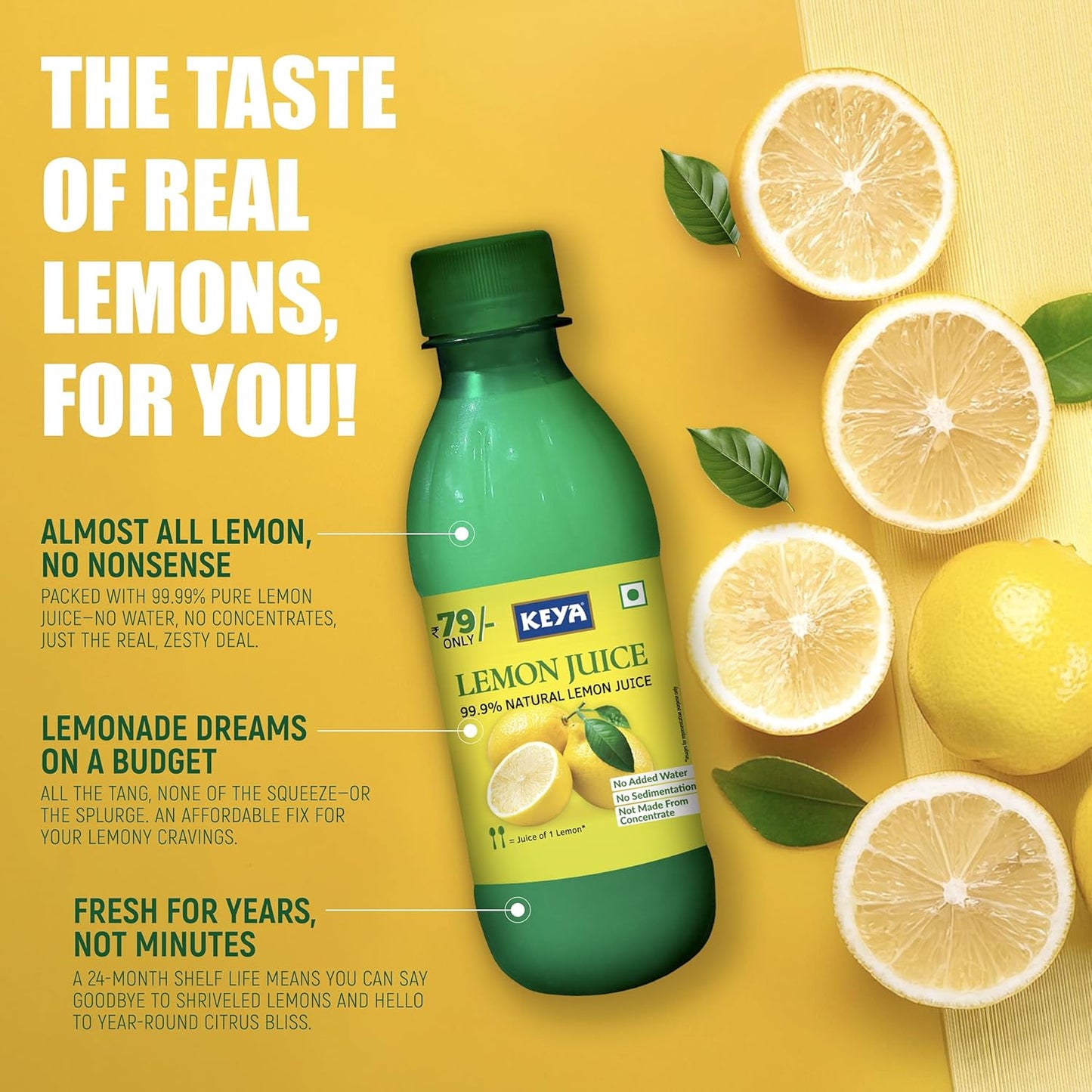 Keya Lemon Juice Concentrate 250ml | Contains Natural Lemon Juice | Goodness of 25 Fresh Lemons (Pack of 2)