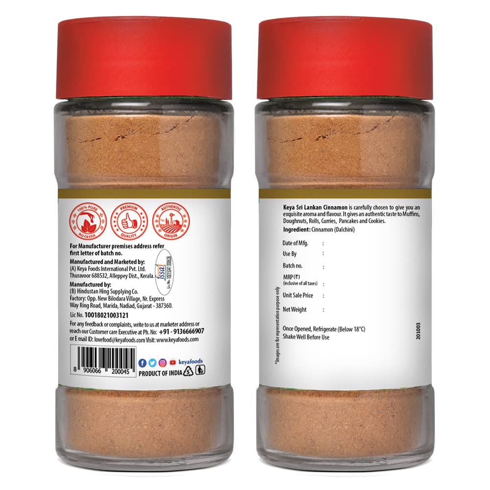 Keya Indian Cinnamon Powder 50g | 100% Pure & Natural | Packed with Zero Preservatives or Additives | Indian Spices Aroma & Flavour | Pack of 2