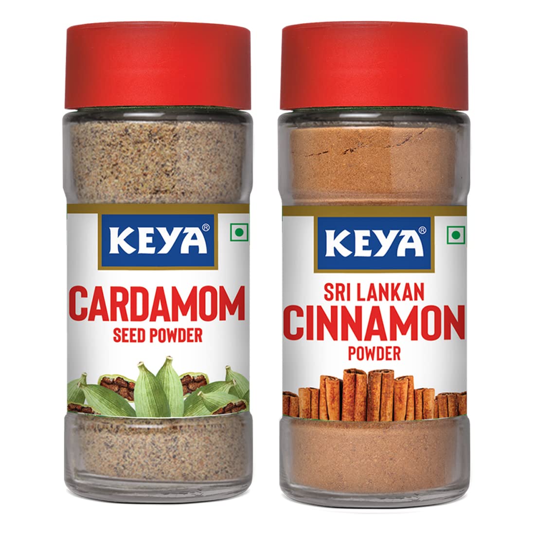 Keya Cardamom Seed Powder| Elaichi Powder| 50g, Cinnamon Powder| Dalchini Powder| 100% Pure & Natural | Packed with Zero Preservatives or Additives | Indian Spices Aroma & Flavour 45g | Pack 2
