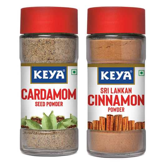 Keya Cardamom Seed Powder| Elaichi Powder| 50g, Cinnamon Powder| Dalchini Powder| 100% Pure & Natural | Packed with Zero Preservatives or Additives | Indian Spices Aroma & Flavour 45g | Pack 2