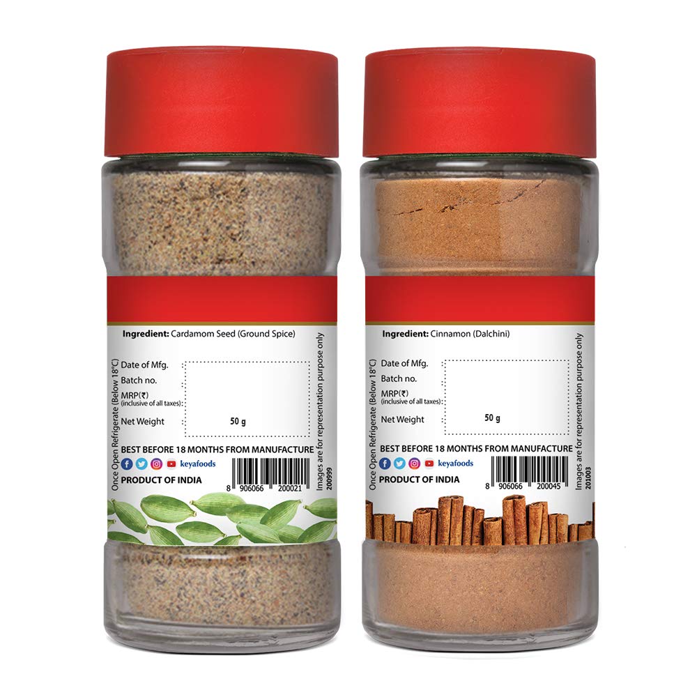 Keya Cardamom Seed Powder| Elaichi Powder| 50g, Cinnamon Powder| Dalchini Powder| 100% Pure & Natural | Packed with Zero Preservatives or Additives | Indian Spices Aroma & Flavour 45g | Pack 2