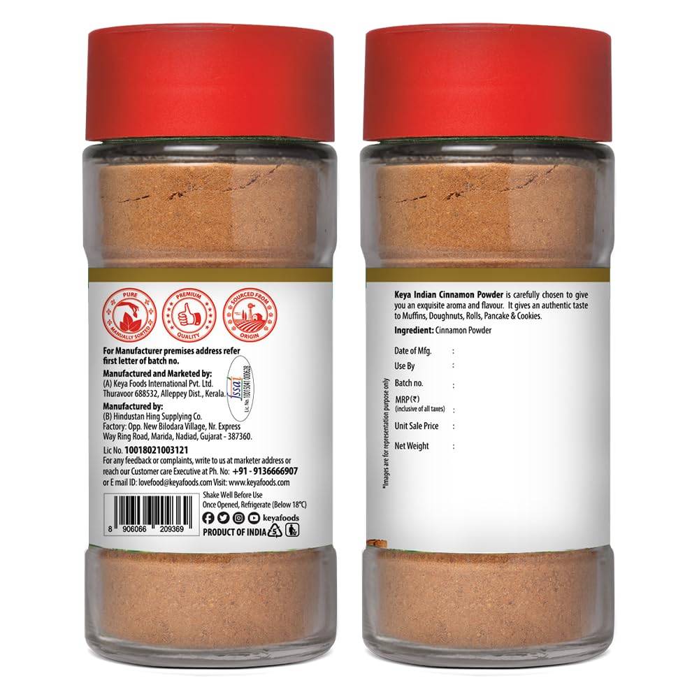 Keya Indian Cinnamon Powder 50g | 100% Pure & Natural | Packed with Zero Preservatives or Additives | Indian Spices Aroma & Flavour | Pack of 2