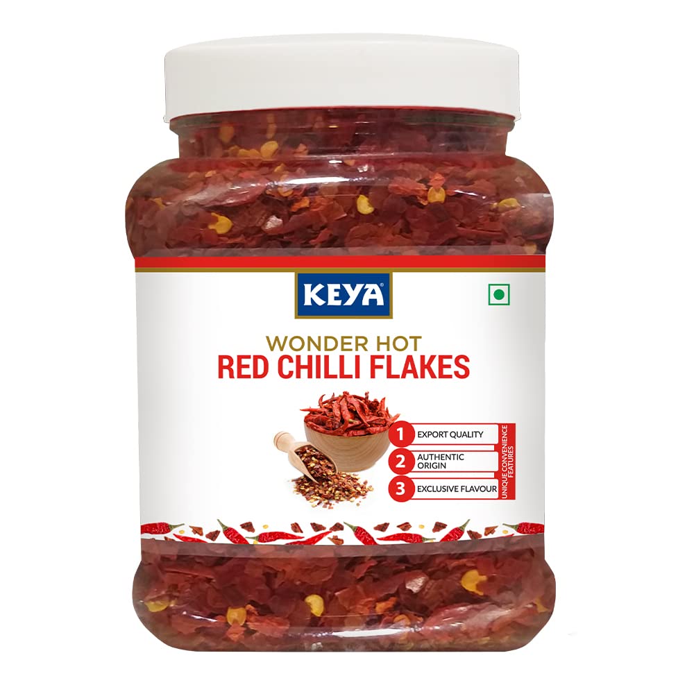 Keya Red Chilli Flakes - 300g | Premium Quality Crushed Red Chili for Bold, Spicy Flavor | Perfect for Cooking, Seasoning, and Garnishing | Ideal for Pizzas, Pastas, Indian and Mexican Dishes | 300g