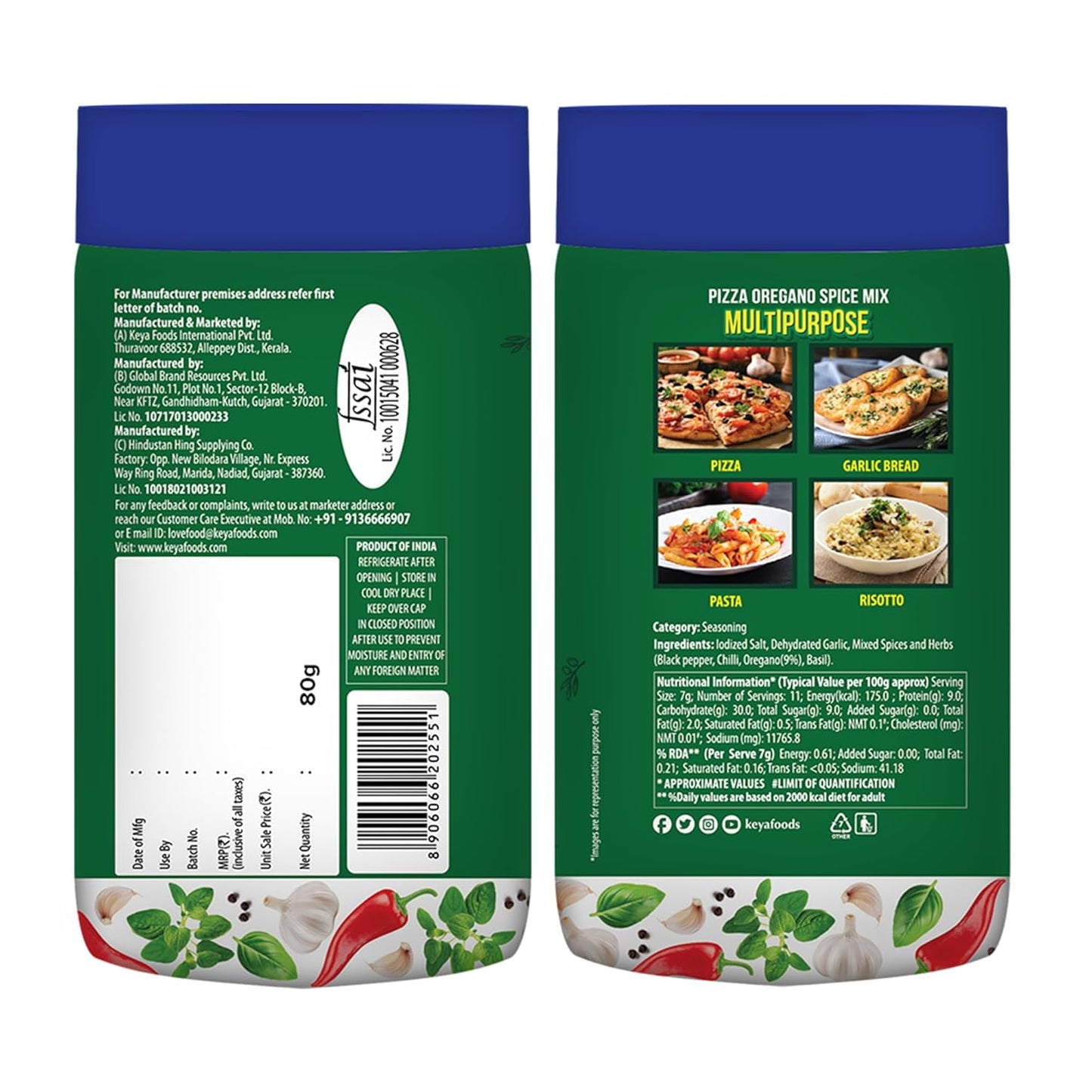 Keya Italian Pizza Oregano | Pizza Oregano Spice Mix | Healthy Italian Seasoning | Multipurpose Seasoning | Vegan | No Preservatives, Artifical Colours & Flavours | No MSG | Sprinkler |Perfect for Pizza, Garlic Bread, Makhana| 80g