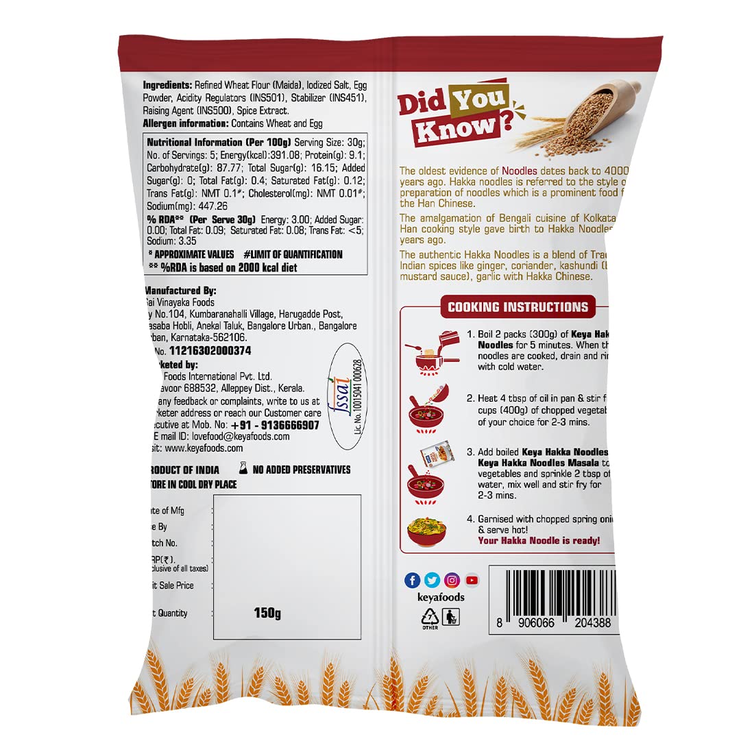 Keya Egg Hakka Noodle, 150 gm