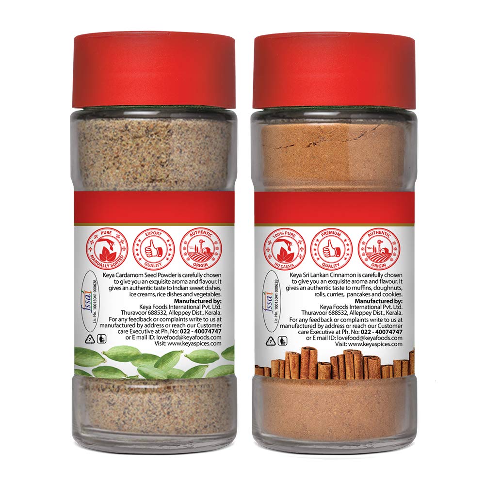 Keya Cardamom Seed Powder| Elaichi Powder| 50g, Cinnamon Powder| Dalchini Powder| 50g, Pack 2