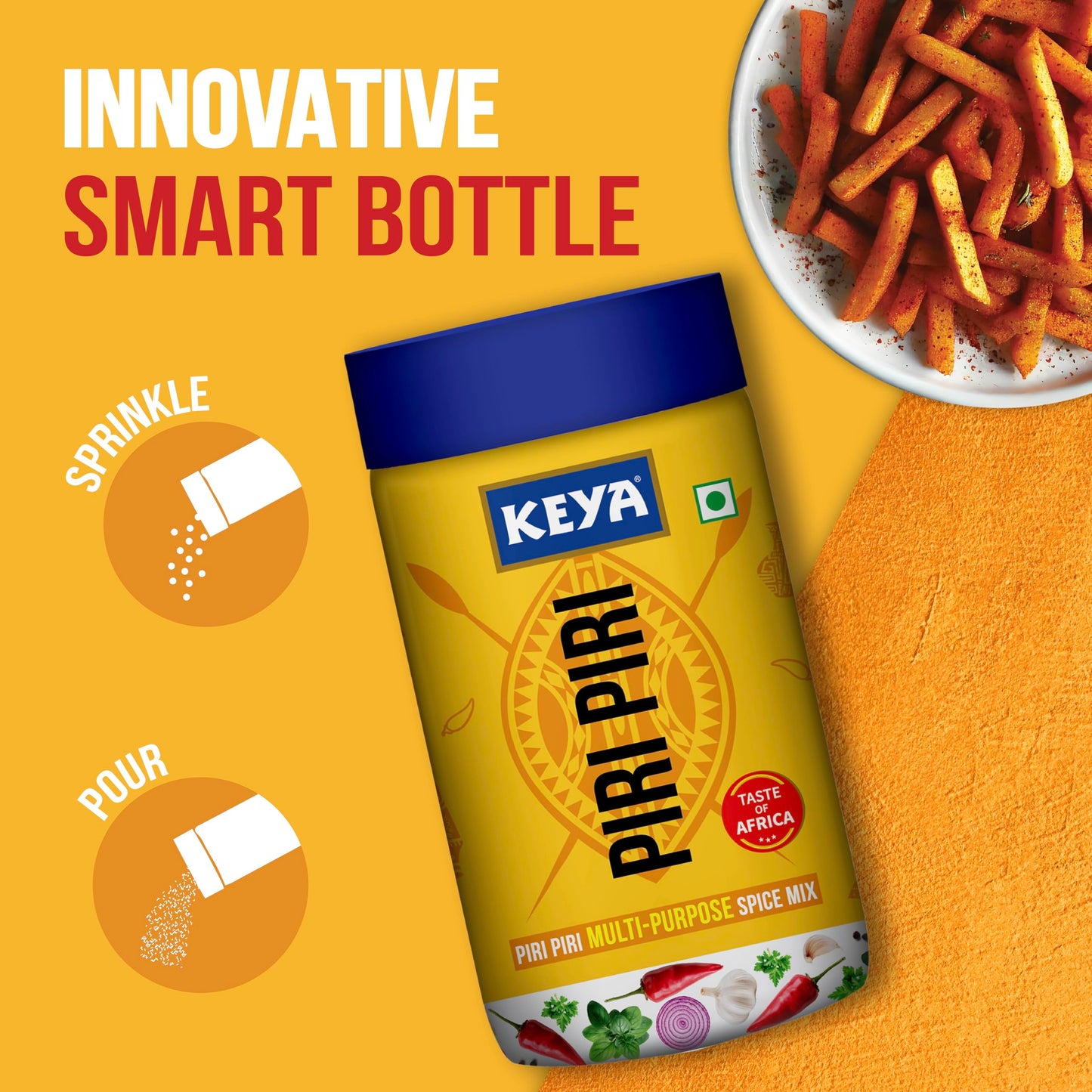 Keya Piri Piri | Peri Peri | Exotic Spice Mix | Multi-purpose Seasoning | Zero Artifical Colours | No Added MSG | Instant Seasoning Mix |Marinade Mix, Dip Mix, Sprinkler| Perfect for Fries, Sweet Corn, Makhana, Papad, Khichdi| 100g