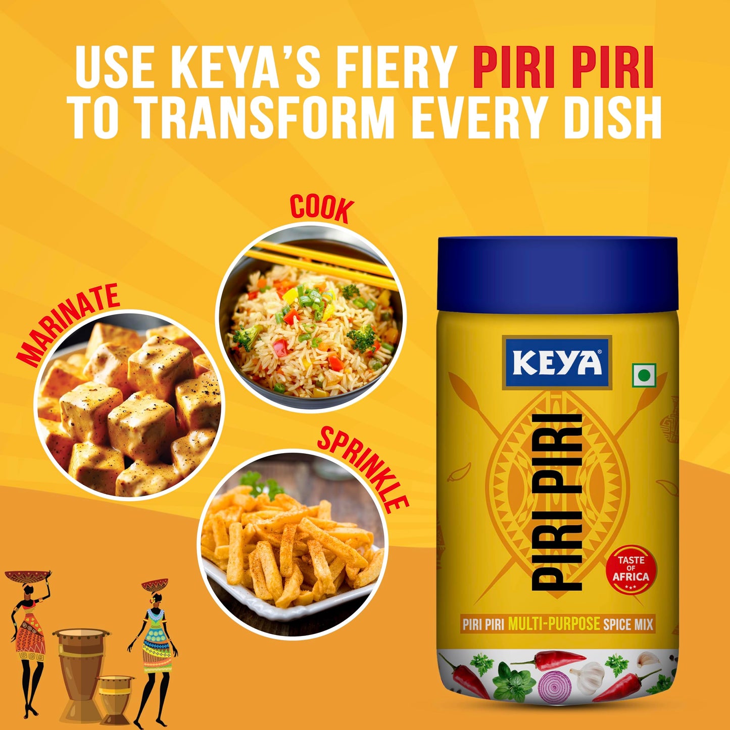 Keya Piri Piri | Peri Peri | Exotic Spice Mix | Multi-purpose Seasoning | Zero Artifical Colours | No Added MSG | Instant Seasoning Mix |Marinade Mix, Dip Mix, Sprinkler| Perfect for Fries, Sweet Corn, Makhana, Papad, Khichdi| 100g