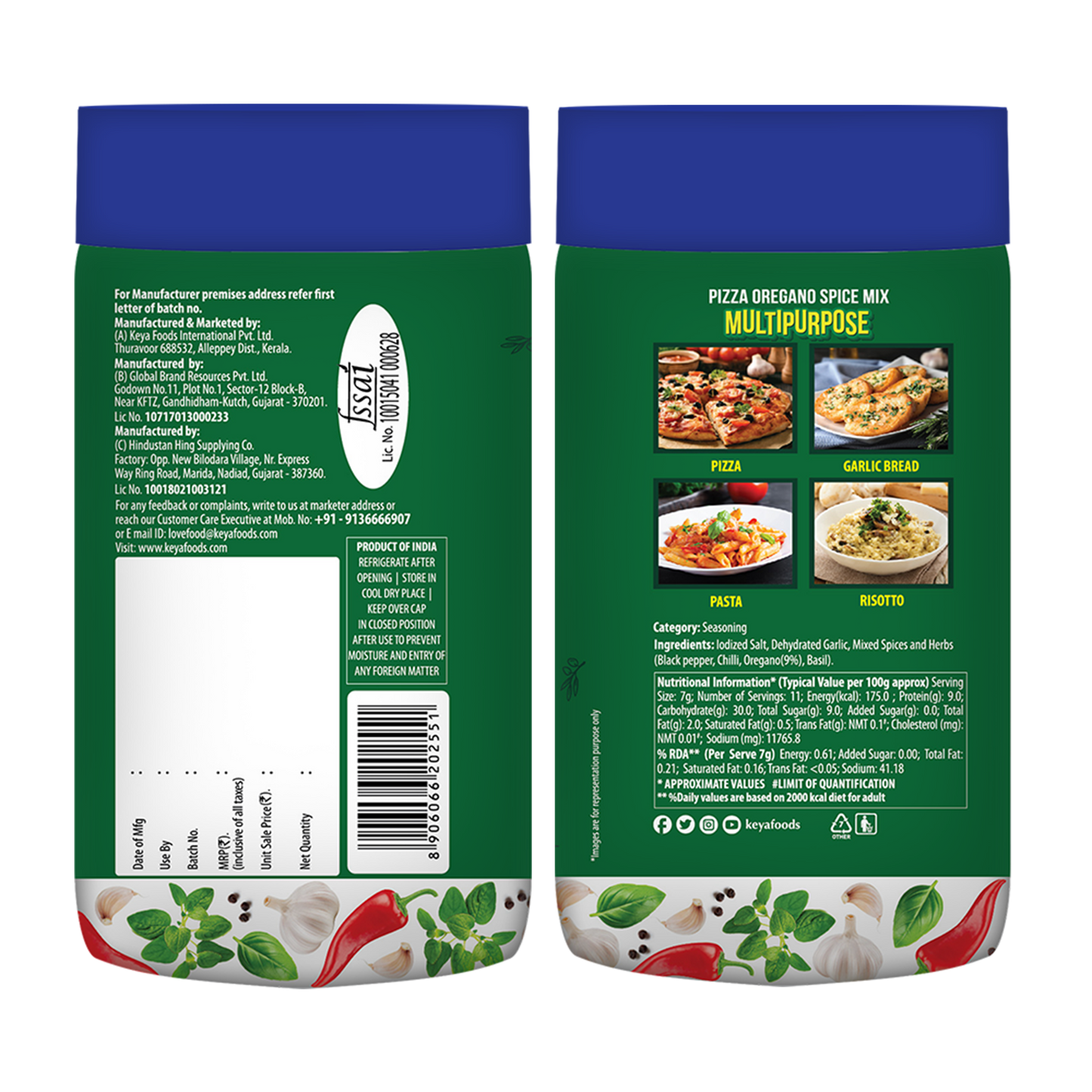 Keya Sprinklers Combo | Italian Pizza Oregano 80g | Piri Piri 100g | Seasonings For Pizza & Pasta | Premium All Natural & Healthy Italian Spice Blend for Pizza, Pasta | Sprinkler | No Artificial Flavours and Colours | Pack of 2