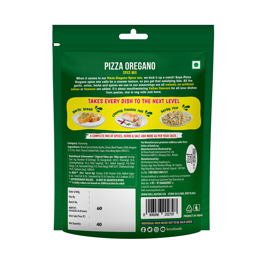 Keya Spice Mix Multipacks | Pizza Oregano 40g, Piri Piri 40g, Pizza Chilli Flakes 20g, Pack of 3