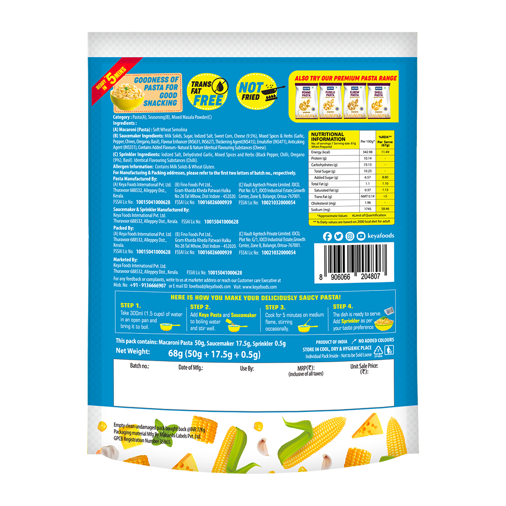Keya MacNCheese Instant Pasta American Style 68g