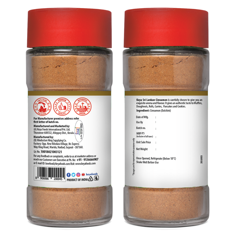 Keya Srilankan Certified Cinnamon Powder | Dalchini Powder | Ceylon Cinnamon | Non Cassia | Sourced from Sri Lanka | 100% Pure & Natural | Packed with Zero Preservatives or Additives | Indian Spices Aroma & Flavour | 45g