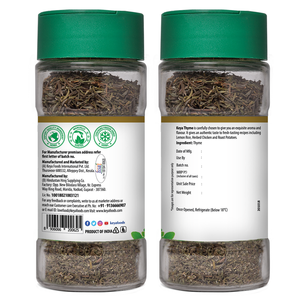 Keya Thyme | Freeze Dried | Seasoning for Meats, Soups, Sauces, and Vegetables | Rich in Antioxidants & Supports Respiratory Health | No Artificial Flavours or Colours | 17g