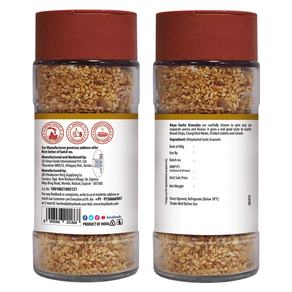 Keya Garlic Granules 55g | Pure, All-Natural, Flavor Booster for Cooking, Soups, Sauces |No Additives, Preservatives |