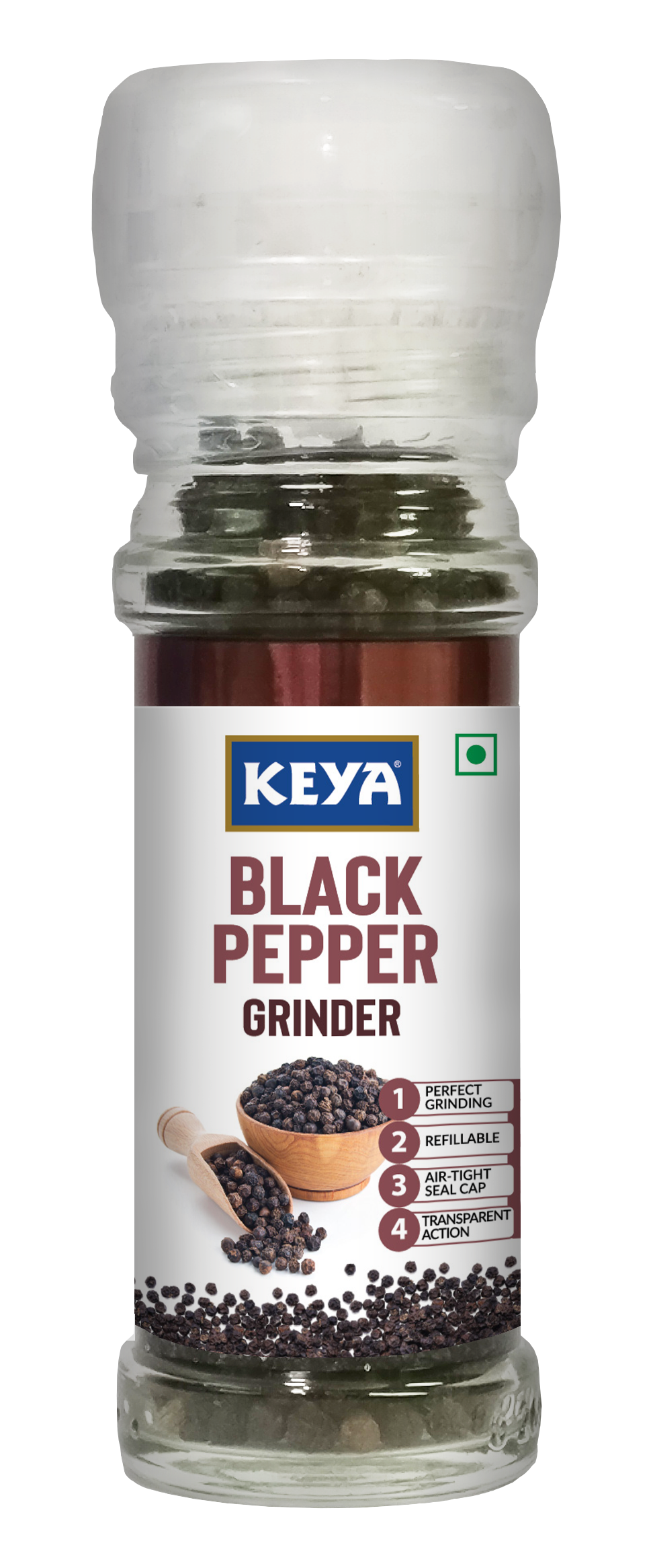 Keya Grinder Combo | Black Pepper Grinder 50gm | Black Salt Grinder 100gm Pack of 2