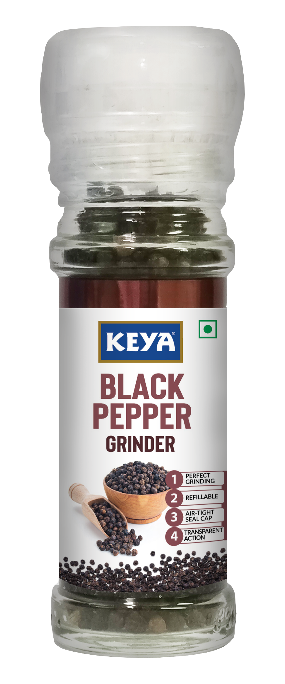 Keya Grinder Combo Pack – Black Pepper Grinder (50g) & Black Salt Grinder (100g) | Convenient Twist-Top Design for Effortless Seasoning, Cooking & Garnishing | Premium Quality, Easy-to-Use Set for Everyday Flavor Enhancement