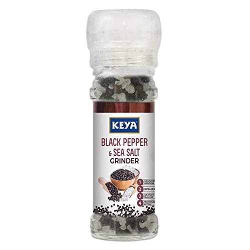 Keya Black Pepper & Sea Salt Grinder 80g | Perfect for Seasoning Vegetables, Soups, Curries, Seafood & More | Twist-Top Grinders for Effortless Flavor Enhancement in Every Dish