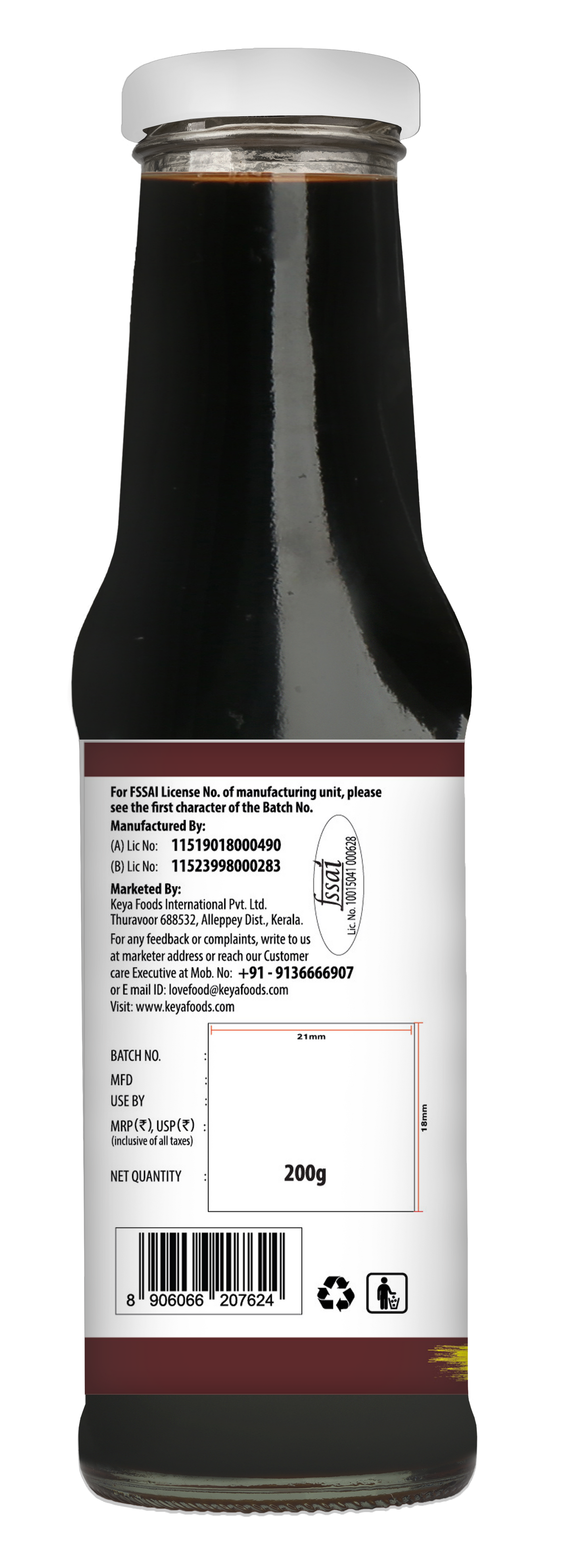Keya Chinese Sauce Combo- Red Chilli Sauce 200g, Green Chilli Sauce 190g, Dark Soya Sauce 210g, Combo Pack 3