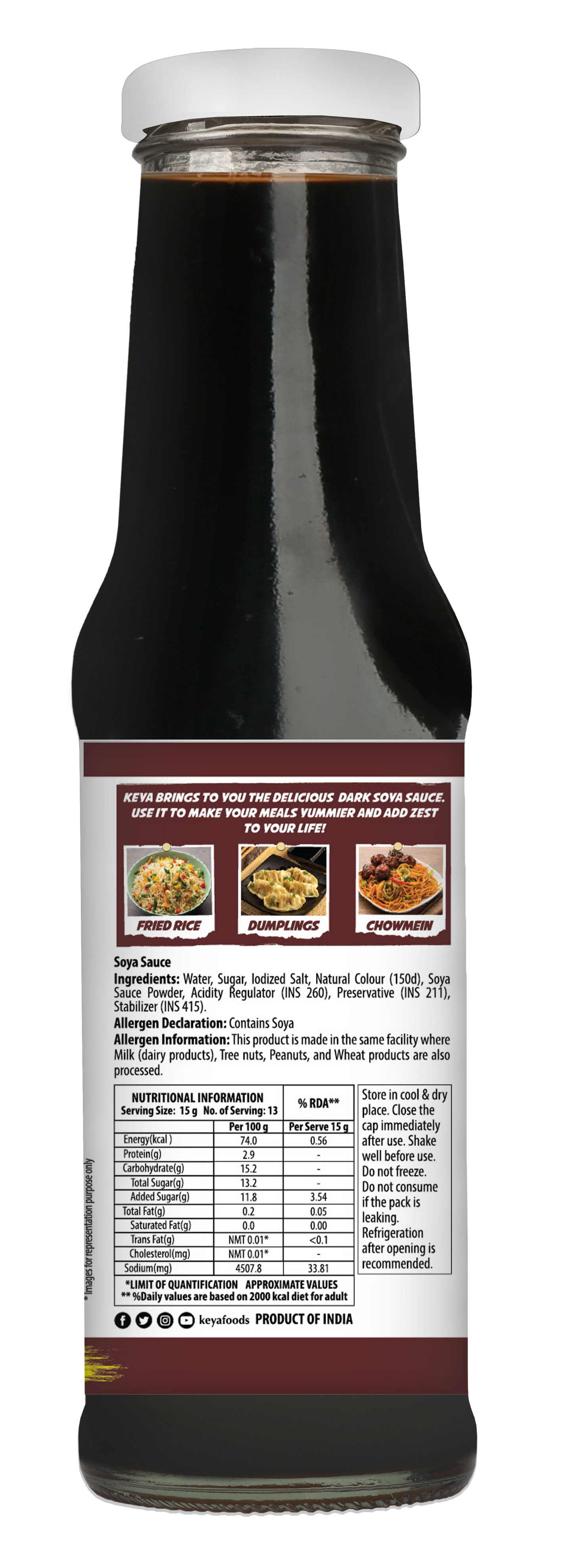 Keya Chinese Sauce Combo- Red Chilli Sauce 200g, Green Chilli Sauce 190g, Dark Soya Sauce 210g, Combo Pack 3
