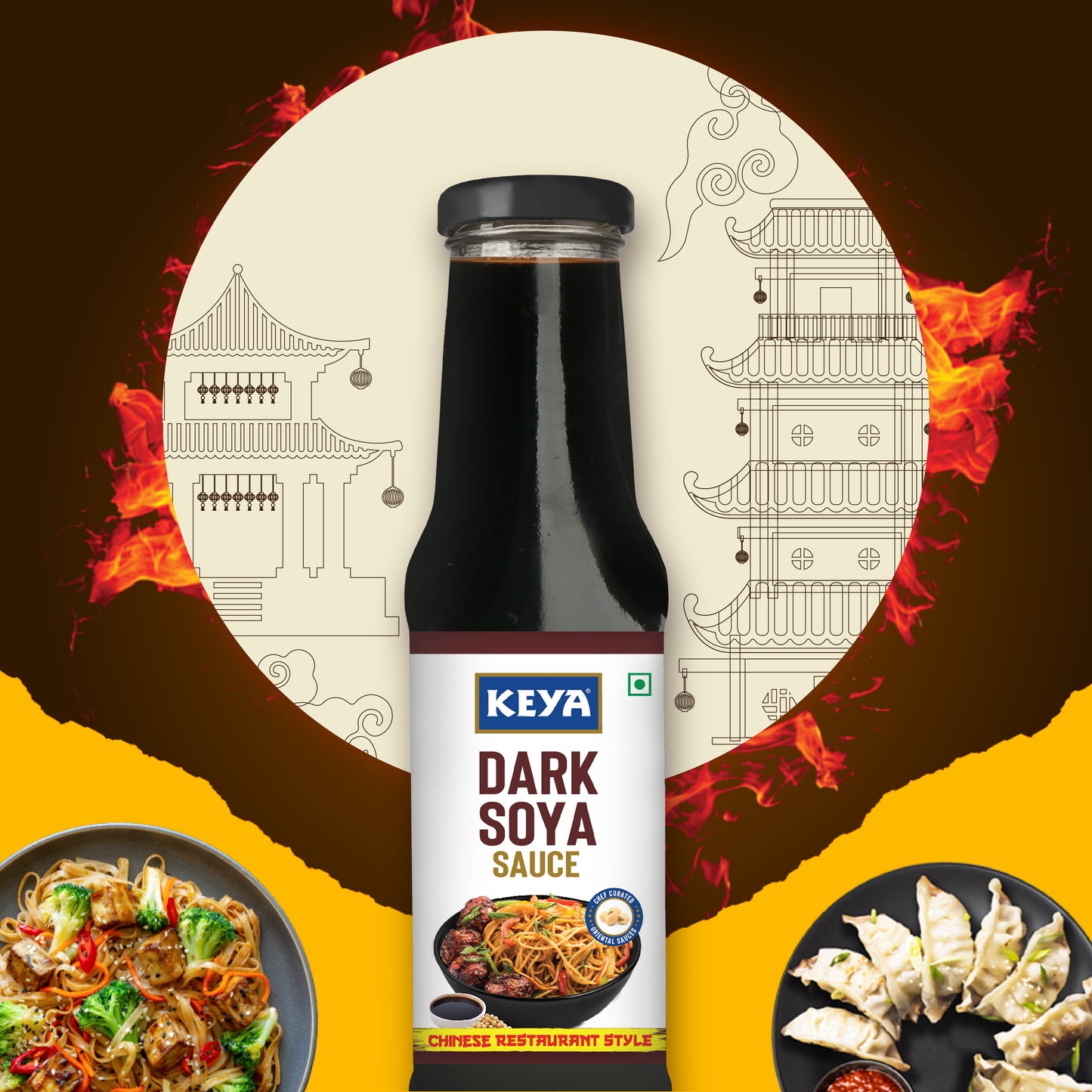 Keya Chinese Sauce Combo- Red Chilli Sauce 200g, Green Chilli Sauce 190g, Dark Soya Sauce 210g, Combo Pack 3
