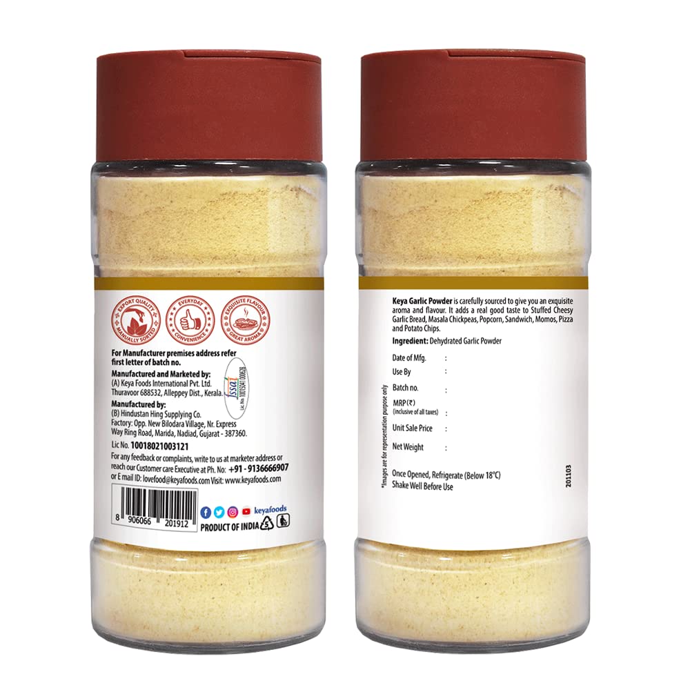 Keya Garlic Powder | 100% Pure Lehsun Powder | Ready to use | Sourced From Whole | Zero added Colours, Fillers, Additives & Preservatives | 55 gm |