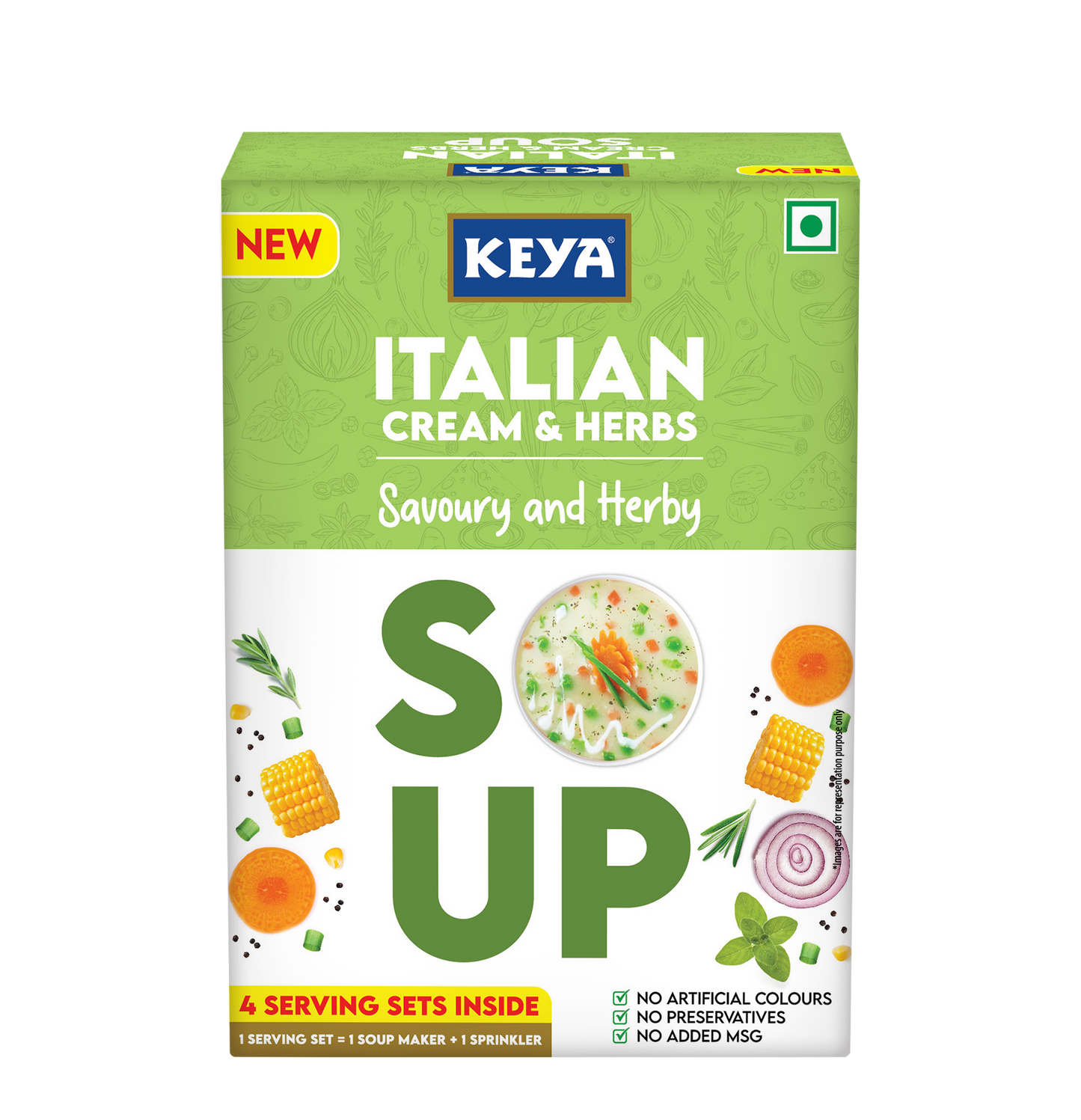 Keya Italian Soup Cream & Herbs 44g| Keya African Soup-Tomato & Piripiri 56g, Pack of 2