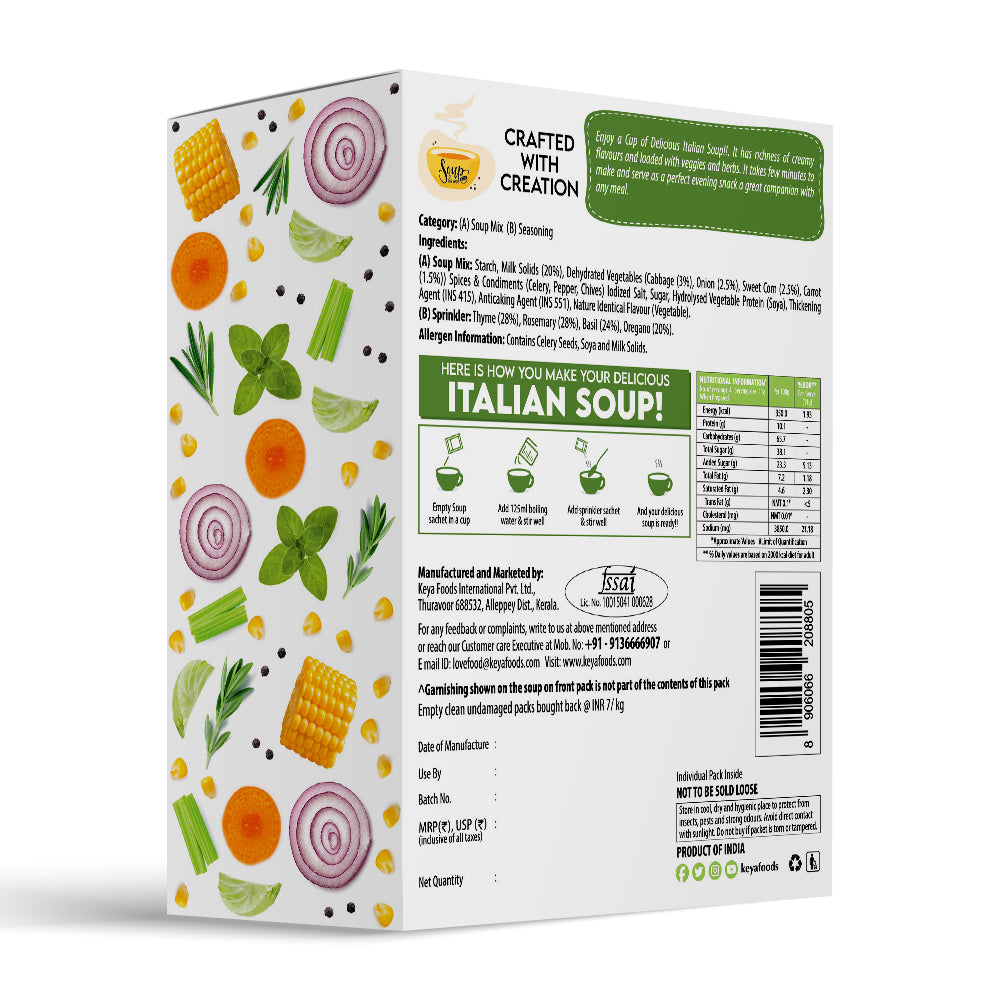 Keya Mexican Soup Tomato & Corn 52g | Keya Italian Soup Cream & Herbs 44g, Pack 2