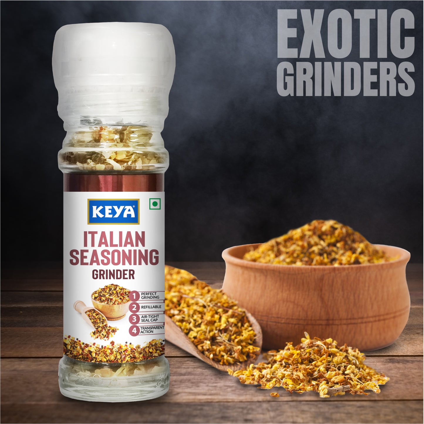 Keya Italian Seasoning Grinder 50g | Perfect for Pizzas, Smoked Chicken, Risotto, Egg Dishes & More | Twist-Top Grinder for Authentic Italian Flavor in Every Meal