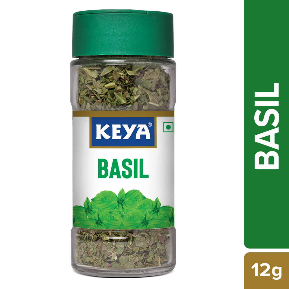 Keya Basil | Freeze Dried | Seasoning for Pasta, Pizzas, Soups, and Salads | Rich in Antioxidants & Supports Digestion | No Artificial Flavours or Colours | 12g