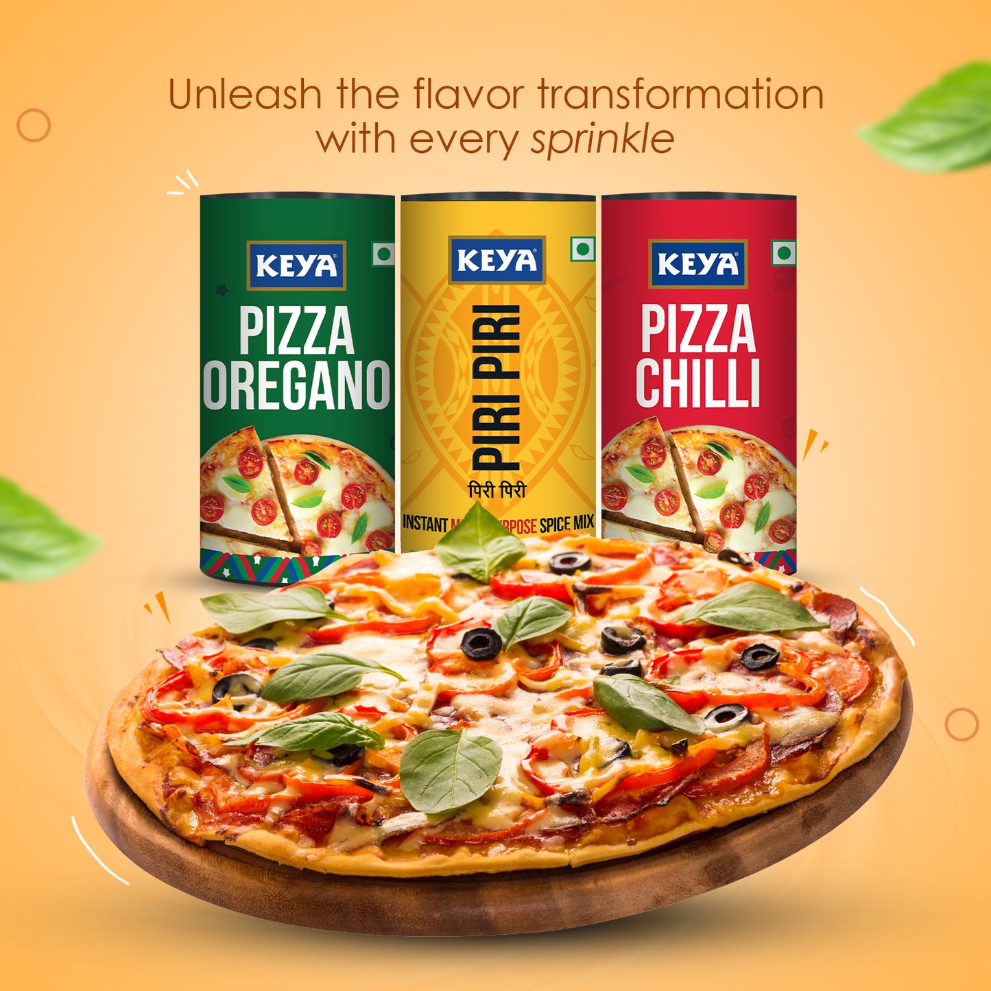 Keya International Sprinklers Combo | Italian Pizza Oregano 80gm | Piri Piri 80gm | Italian Pizza Chilli 70gm | Pack of 3