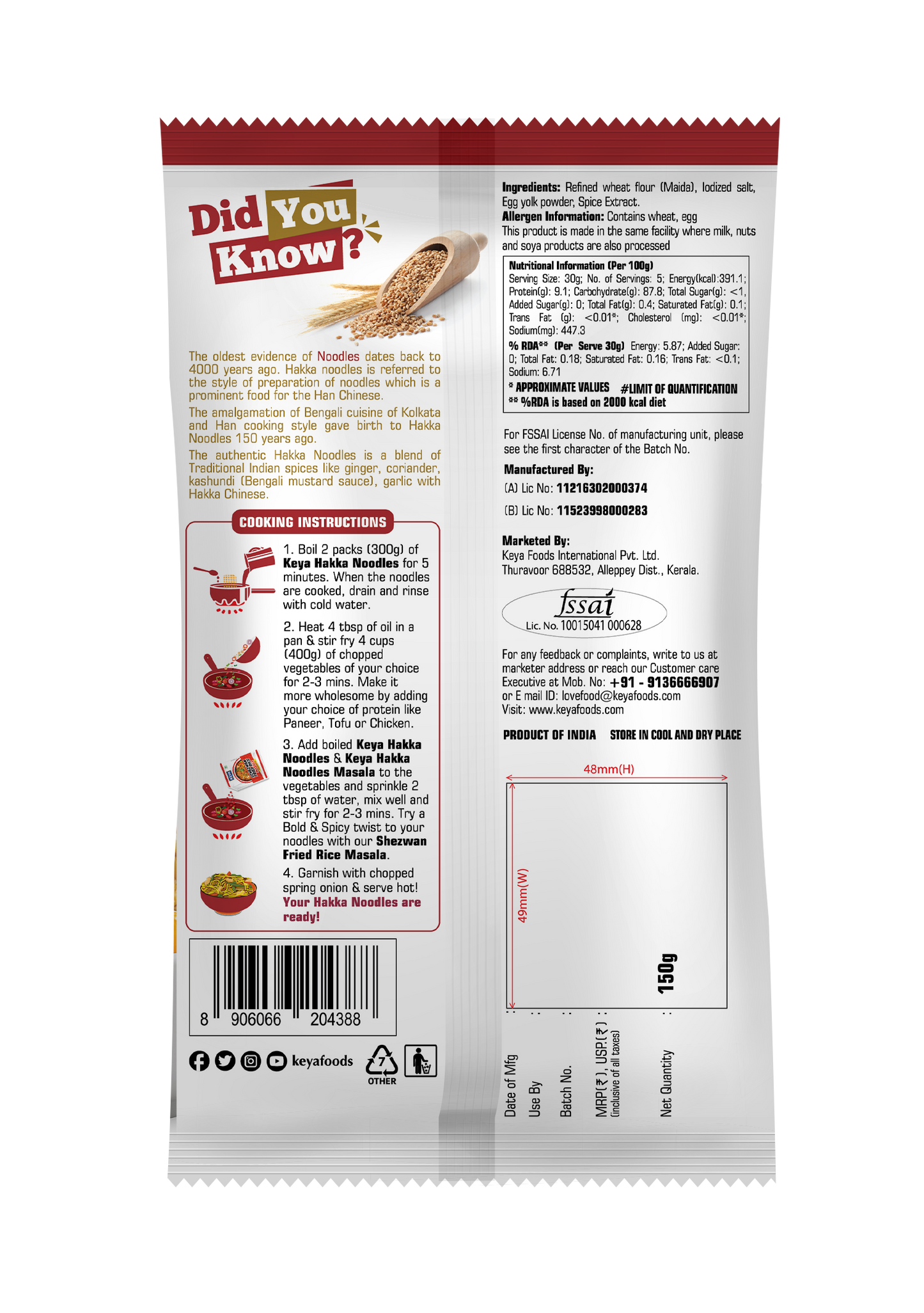 Keya Egg Hakka Noodle, 150 gm, Pack of 2
