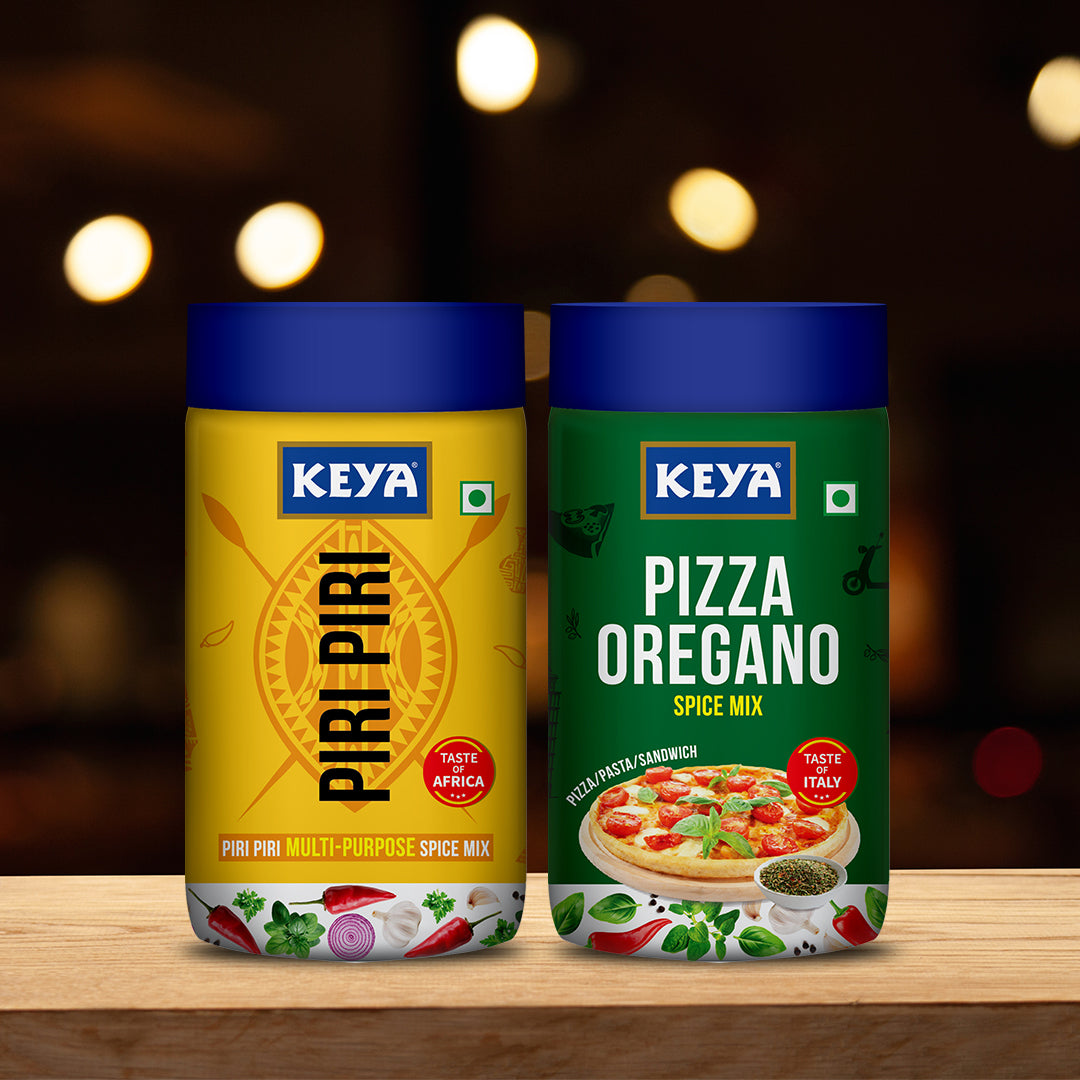 Keya Sprinklers Combo | Italian Pizza Oregano 80g | Piri Piri 100g | Seasonings For Pizza & Pasta | Premium All Natural & Healthy Italian Spice Blend for Pizza, Pasta | Sprinkler | No Artificial Flavours and Colours | Pack of 2