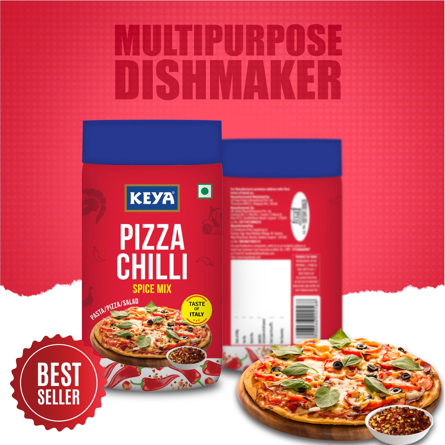 Keya Pizza Chilli Flakes | Natural Chilli Flakes | Dry Red Chilli Flakes| Seasonings |Multipurpose Seasoning| Zero added Colours, Fillers, Additives & Preservatives | 100% Natural | Perfect for Pizza, Pasta, Chilli Potato, Sweet Corn, Makhana| 70g