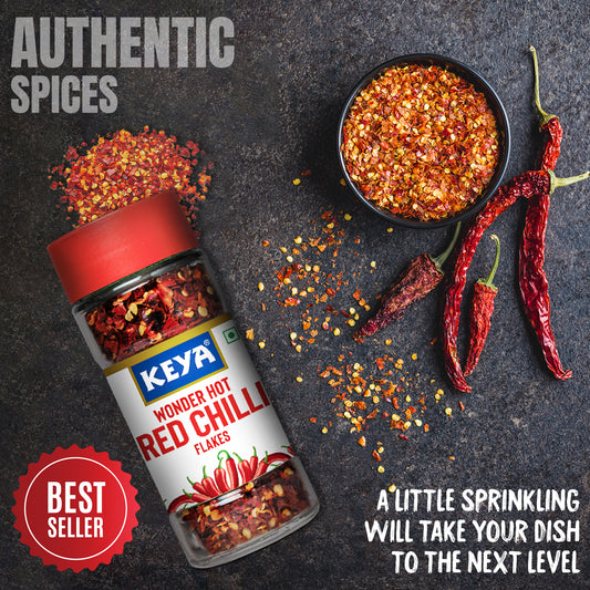 Keya Red Chilli Flakes | Dry Red Chilli Flakes Seasonings | Aromatic Spicy Dried Pizza Pasta Seasoning | Zero added Colours, Fillers, Additives & Preservatives | 100% Natural | 40gm