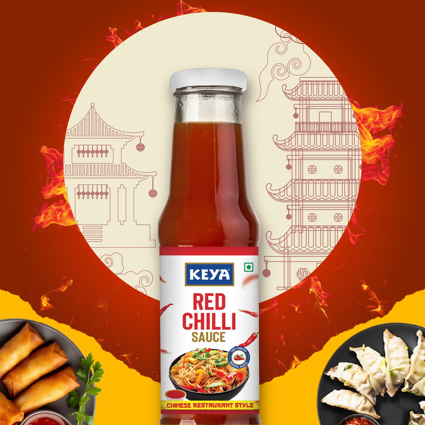 Keya Chinese Sauce Combo- Red Chilli Sauce 200g, Green Chilli Sauce 190g, Dark Soya Sauce 210g, Combo Pack 3