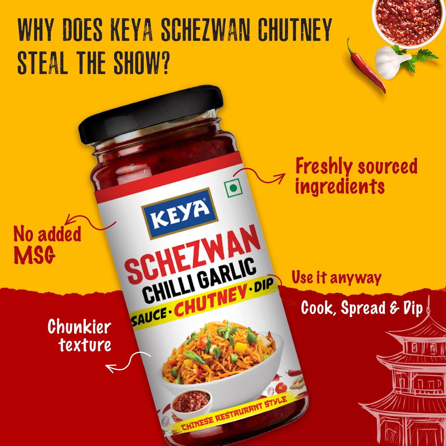 Keya Schezwan Chilli Garlic Chutney -250 gm Each (Pack of 2)