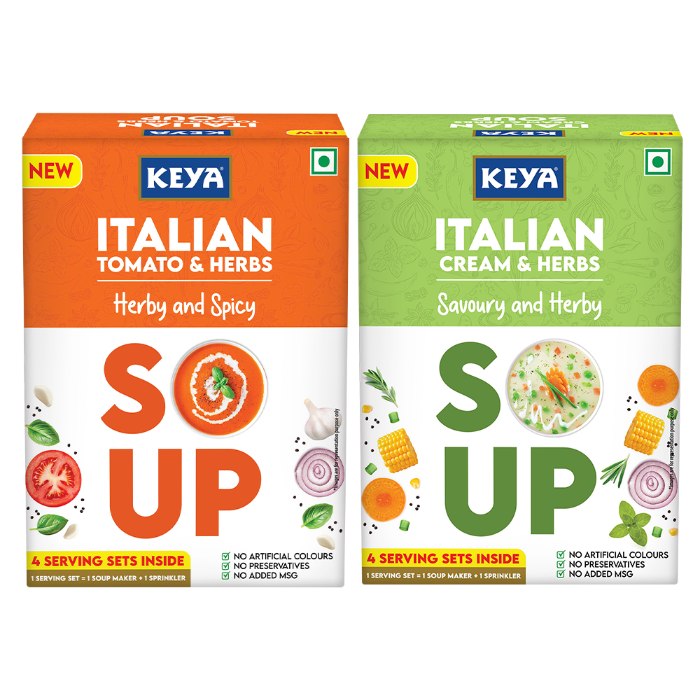 Keya Italian Soup Tomato & Herbs 56g | Keya Italian Soup Cream & Herbs 44g, Pack 2