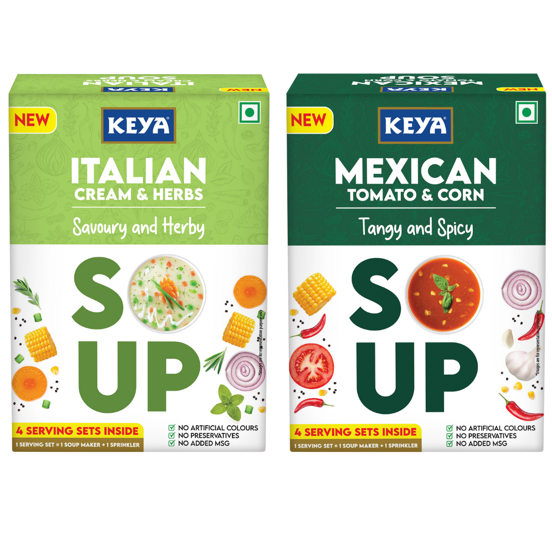 Keya Mexican Soup Tomato & Corn 52g | Keya Italian Soup Cream & Herbs 44g, Pack 2