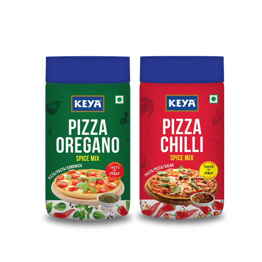 Keya Pizza Seasoning Combo | Italian Pizza Oregano 80gm | Italian Pizza Chilli 70gm | Seasonings For Pizza & Pasta| Premium All Natural & Healthy Italian Spice Blend for Pizza, Pasta | Sprinkler | No Artificial Flavours and Colours| Pack of 2