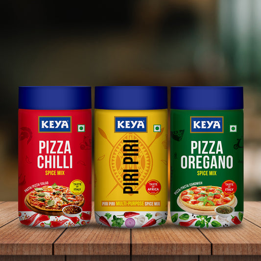 Keya International Sprinklers Combo | Italian Pizza Oregano 80gm | Piri Piri 100gm | Italian Pizza Chilli 70gm | Pack of 3