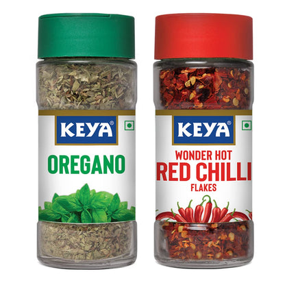 Keya Oregano 15g | Red Chilli Flakes 40g, Pack 2