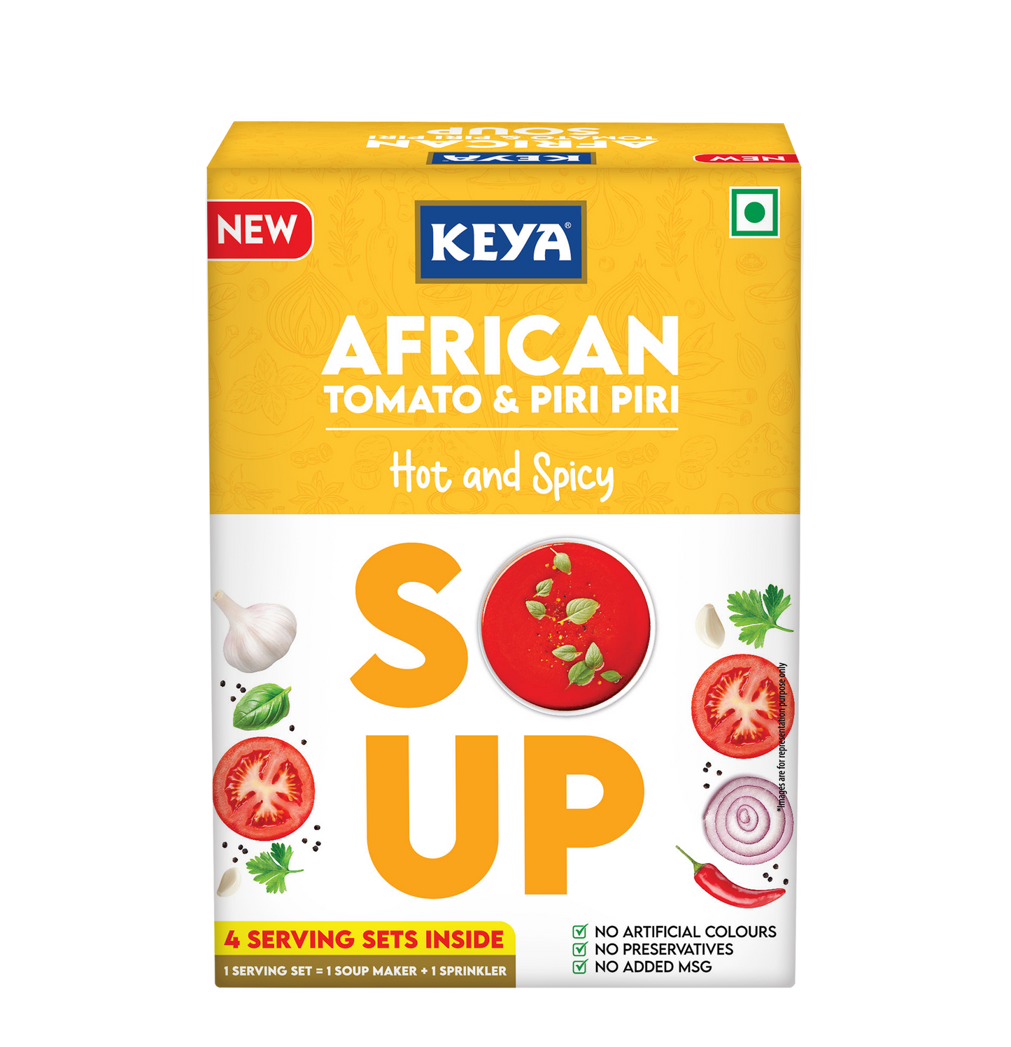 Keya Italian Soup Cream & Herbs 44g| Keya African Soup-Tomato & Piripiri 56g, Pack of 2
