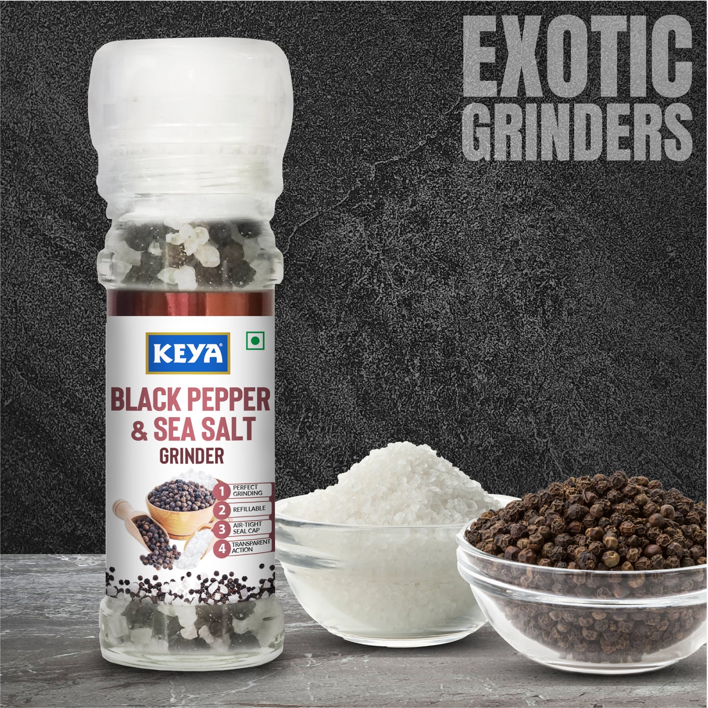 Keya Black Pepper & Sea Salt Grinder 80g