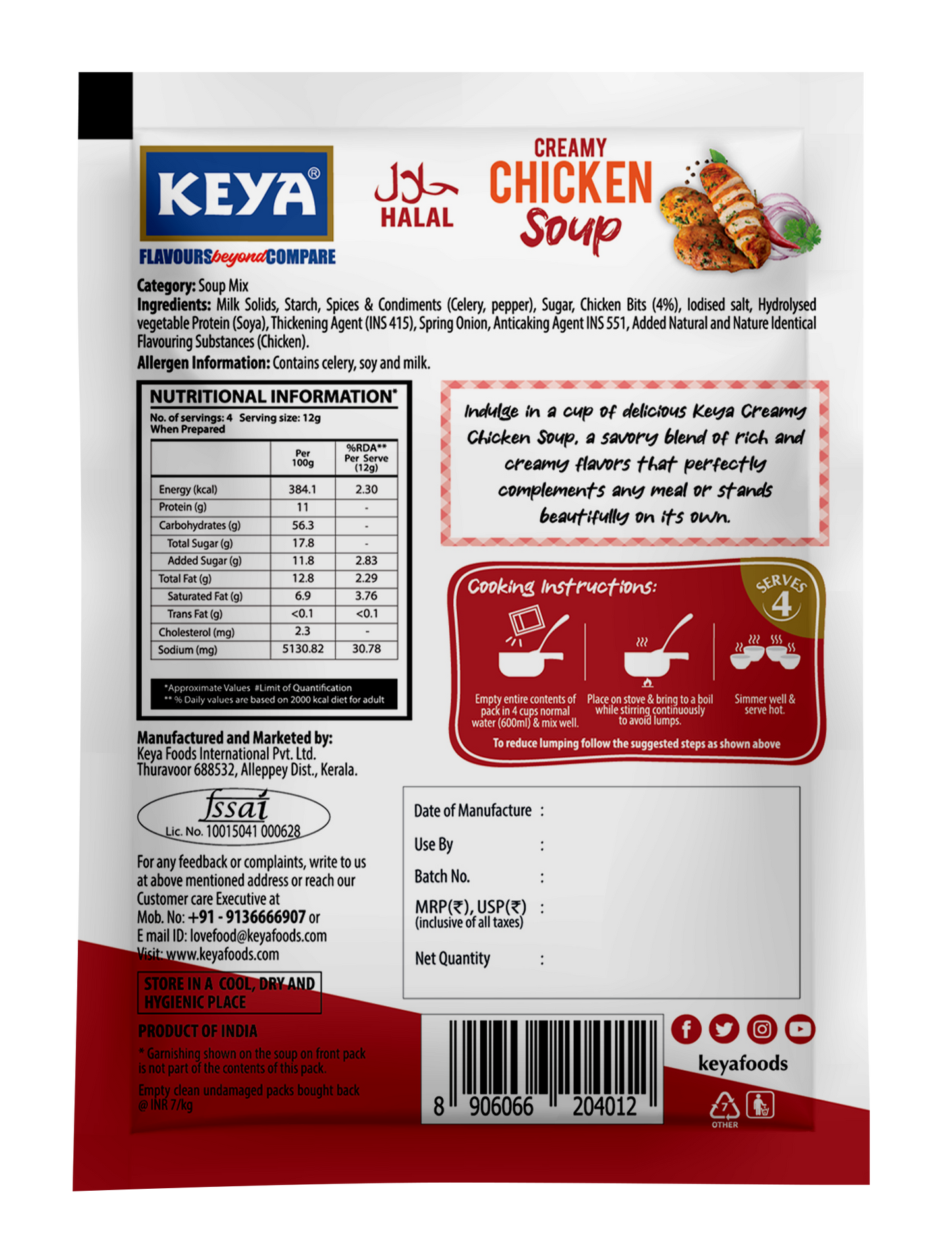 Keya Creamy Chicken Four Serve Soup 48g